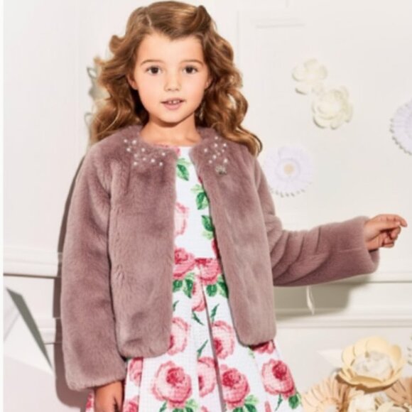 NEW DISNEY PRINCESS GIRL’S HOLIDAY FUR COAT JACKET BOLERO BLUSH BABY PINK BARBIE - Picture 1 of 15